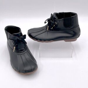 Jack Rogers Black Ribbon Lace Up Rain Boots Duck Boots Rubber Booties - 6